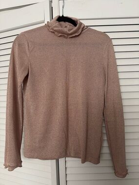 J Crew Shimmery Rose Gold Long Sleeve Turtleneck Top S